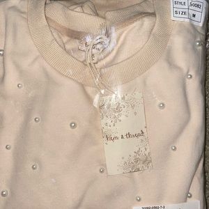 Women's Pale Pink Pearl Crew Neck Sweater